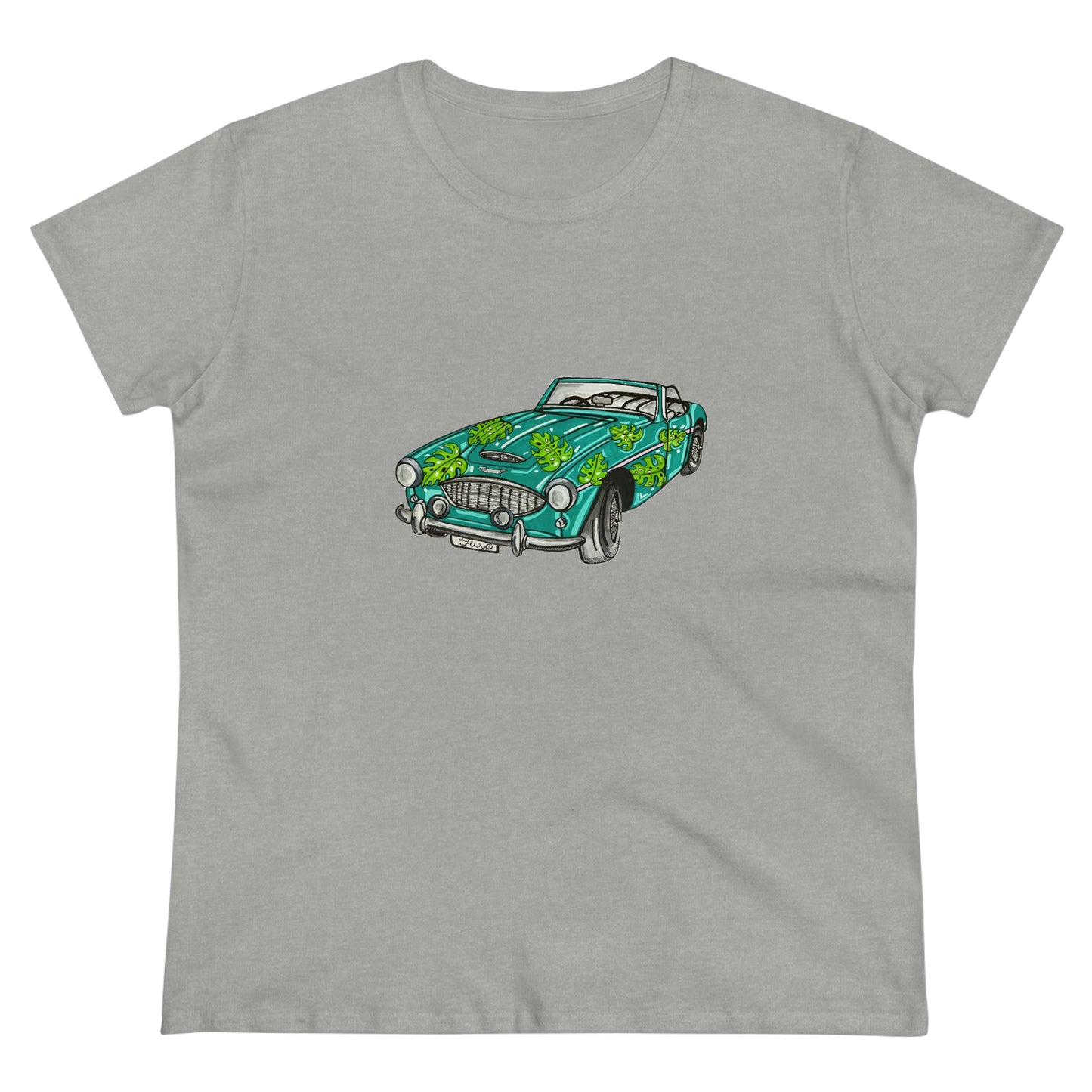 Women's T shirt Austin Healey Roadster "Monstera Car"