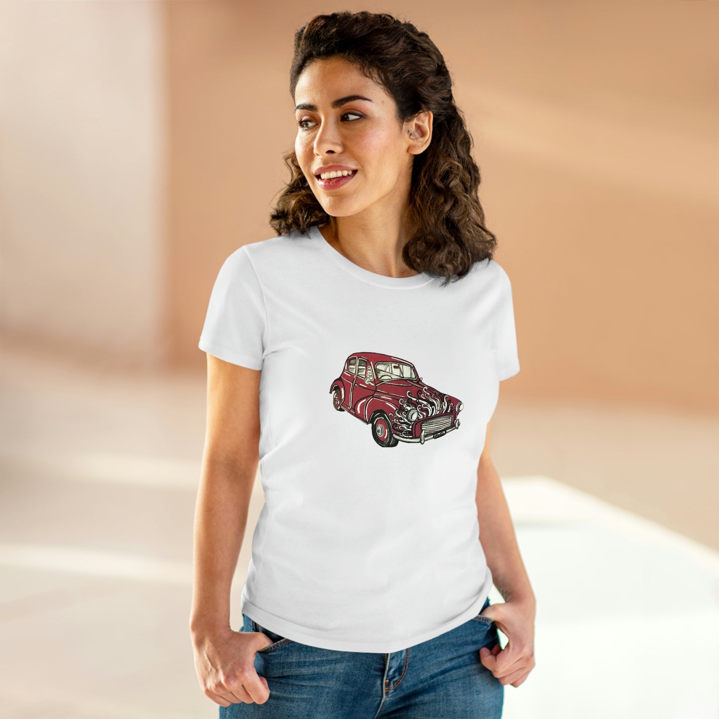 Women's Tee. Morris Minor Mini. "Go the Maroons"