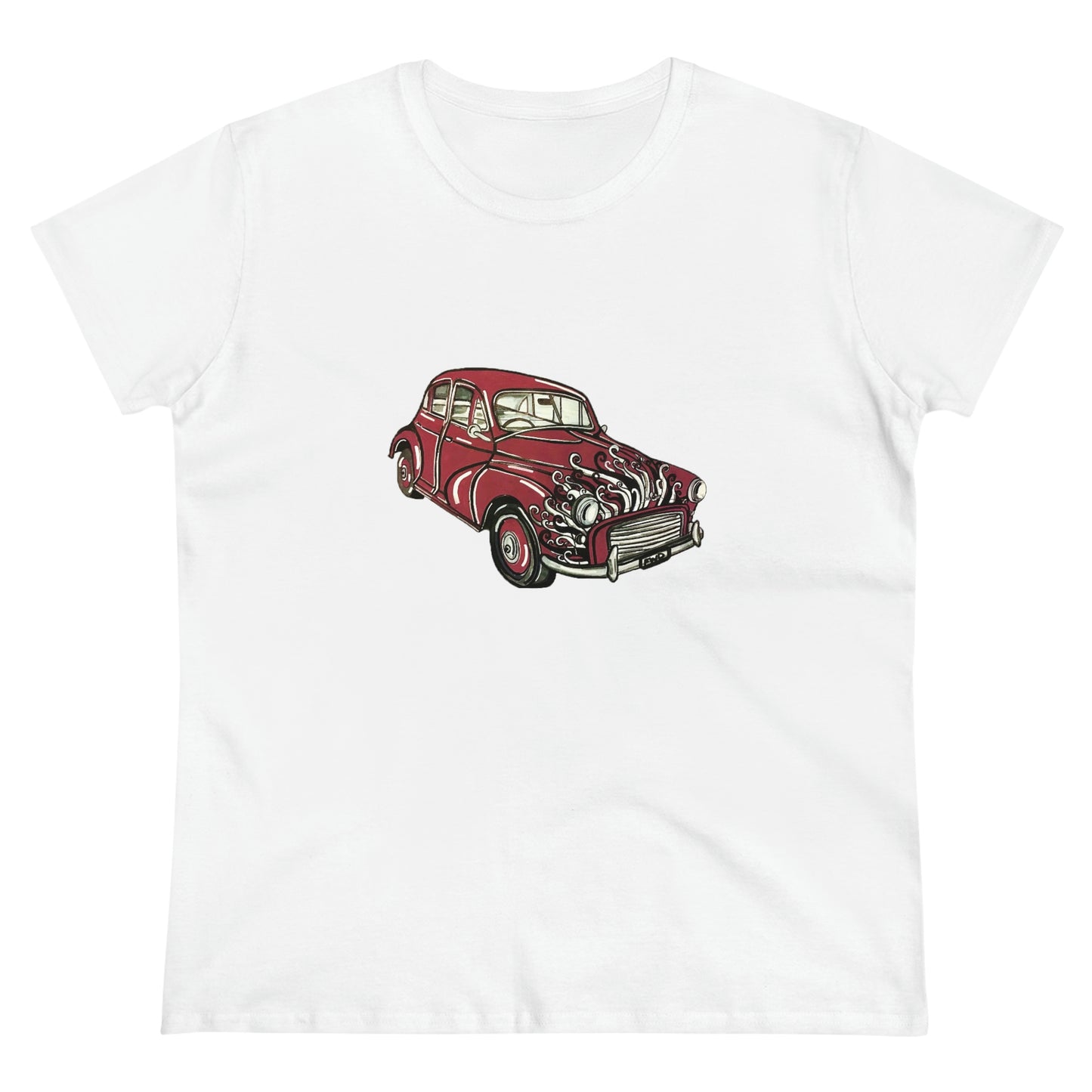 Women's Tee. Morris Minor Mini. "Go the Maroons"