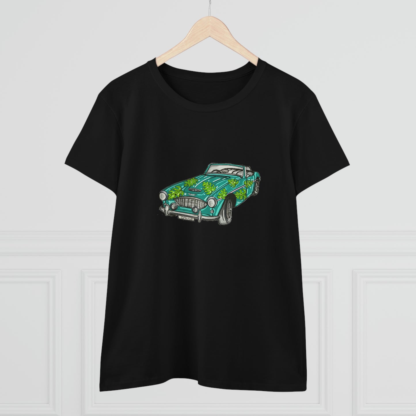 Women's T shirt Austin Healey Roadster "Monstera Car"