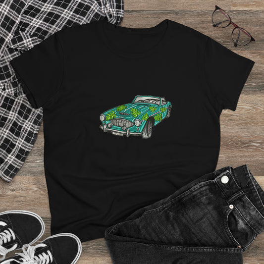 Women's T shirt Austin Healey Roadster "Monstera Car"