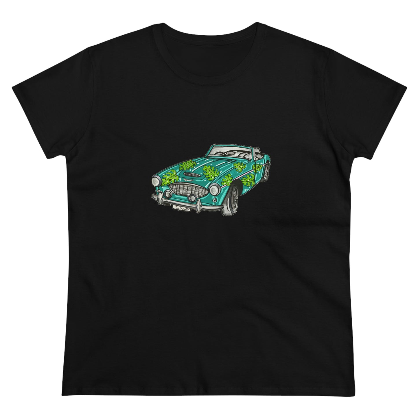 Women's T shirt Austin Healey Roadster "Monstera Car"