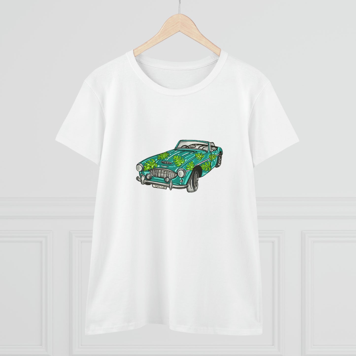 Women's T shirt Austin Healey Roadster "Monstera Car"