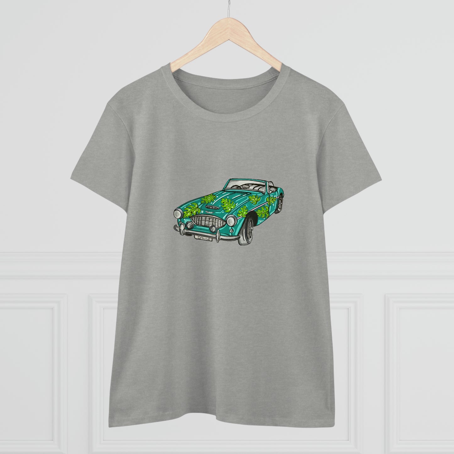 Women's T shirt Austin Healey Roadster "Monstera Car"