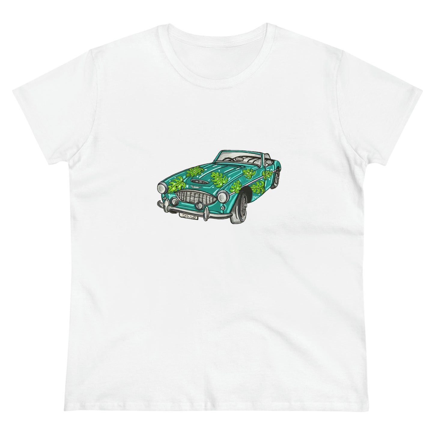 Women's T shirt Austin Healey Roadster "Monstera Car"