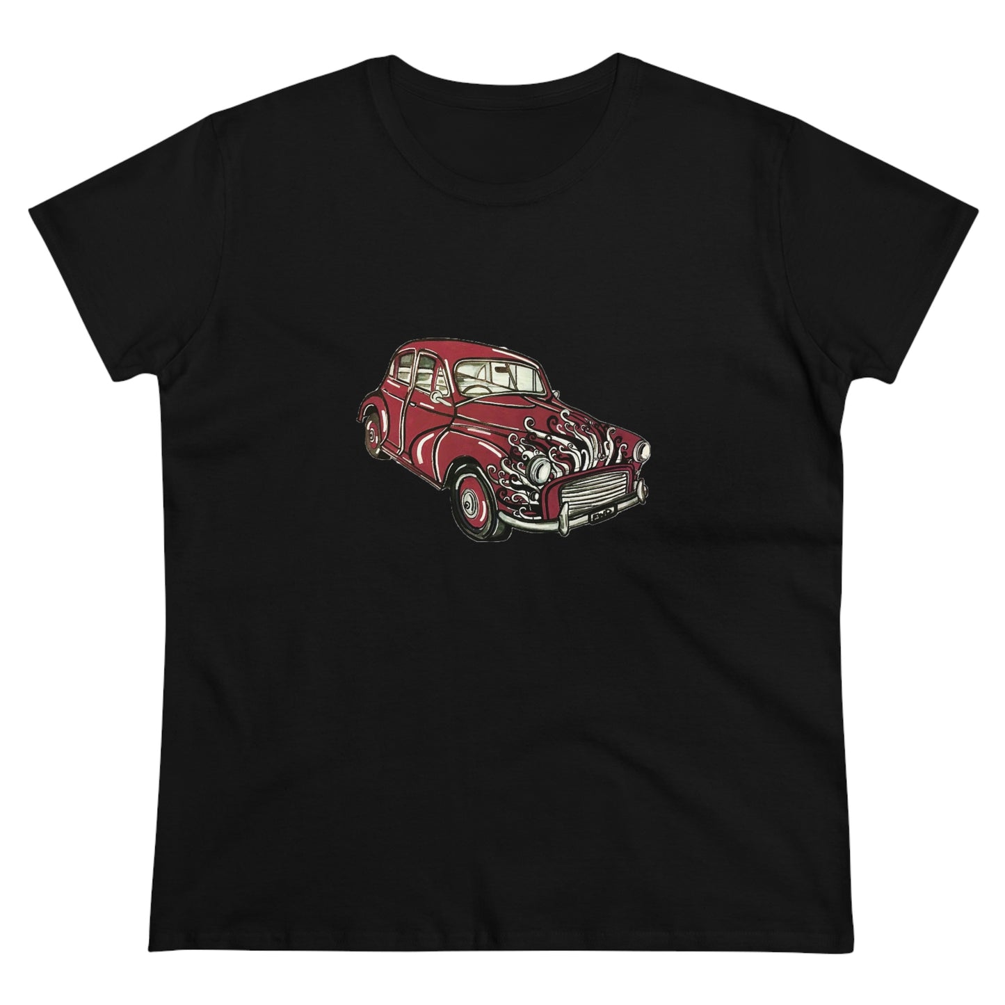 Women's Tee. Morris Minor Mini. "Go the Maroons"