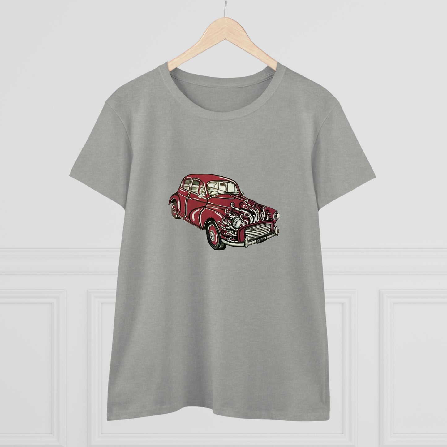 Women's Tee. Morris Minor Mini. "Go the Maroons"